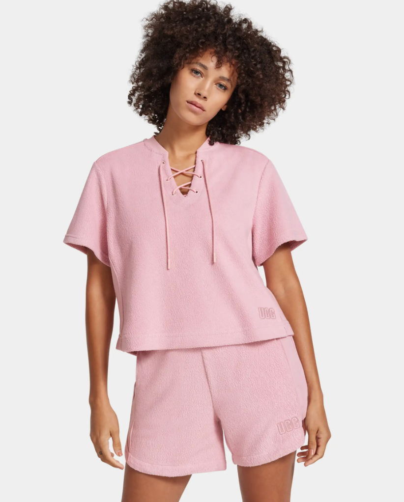 Kiyah Mixed Short Sleeve Top in Mauve