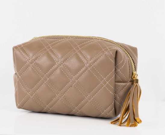 Brighton Quilted Cosmetic Bag in Taupe