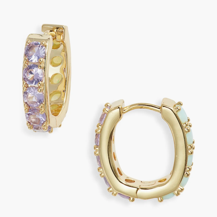 Chandler Huggie Earrings in Gold Green Lilac Mix