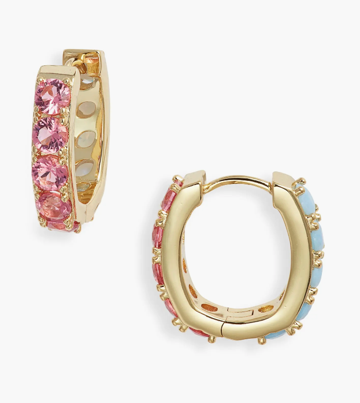 Chandler Huggie Earrings in Gold Pink Blue Mix