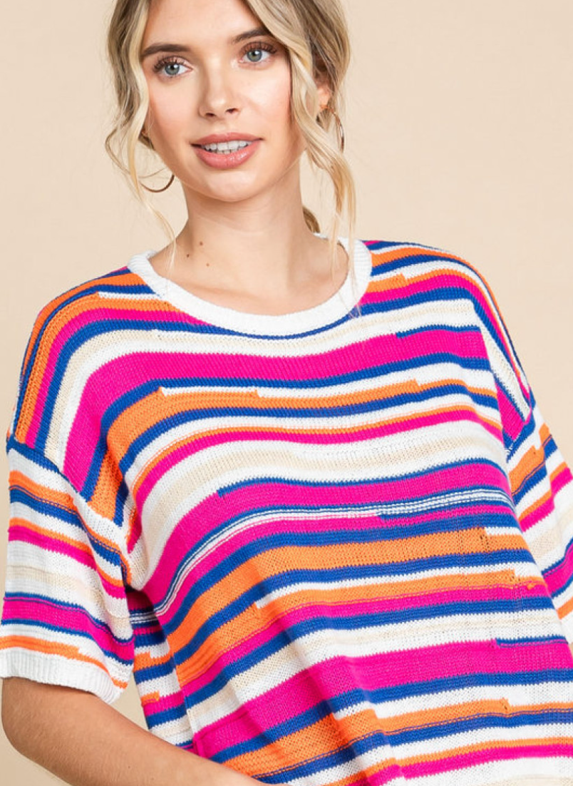 Off White Striped Knit Top