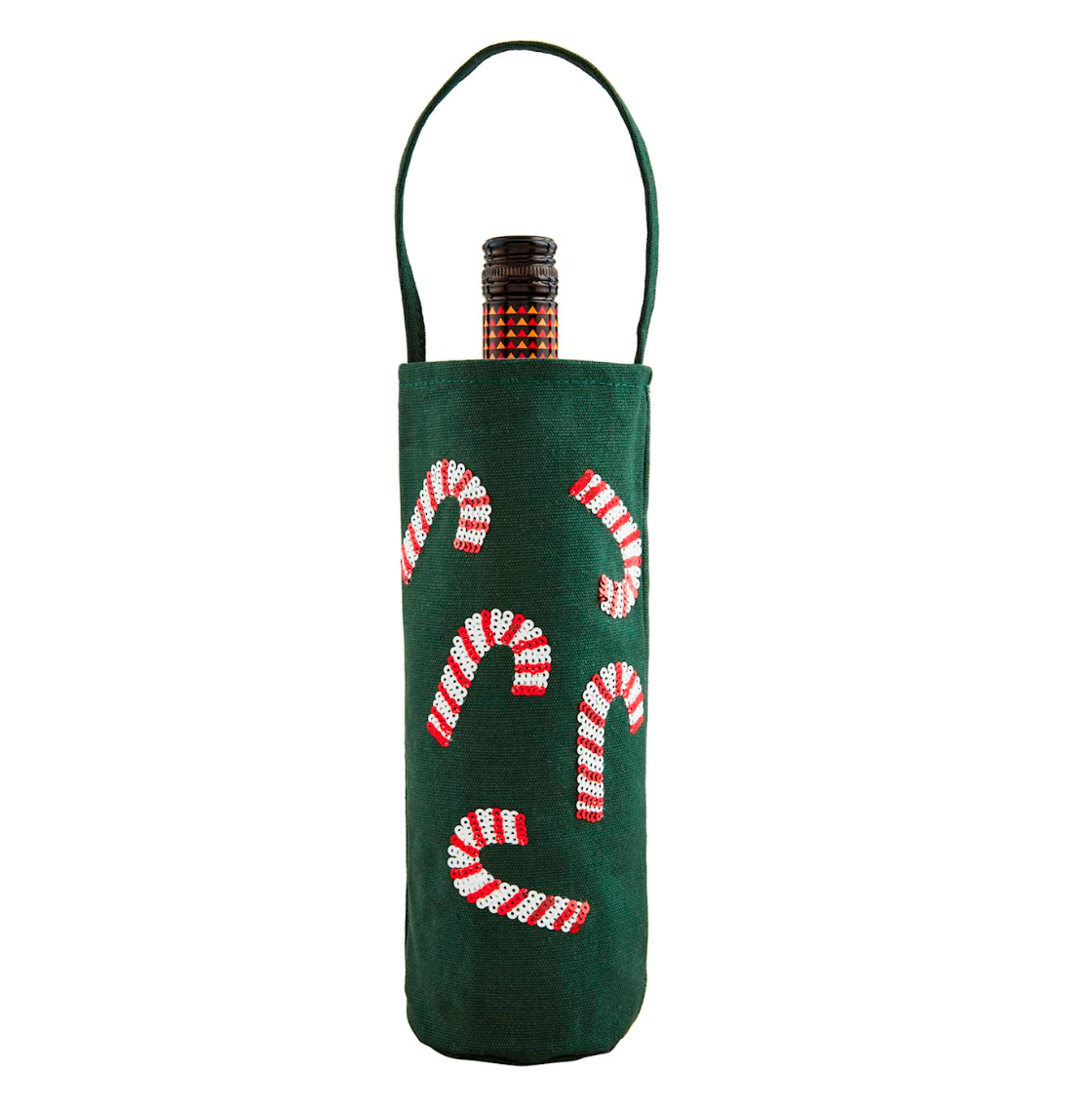 Sequin Candy Cane Wine Bag
