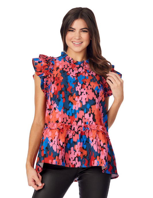 Woody Flounce Top in Pink Dot