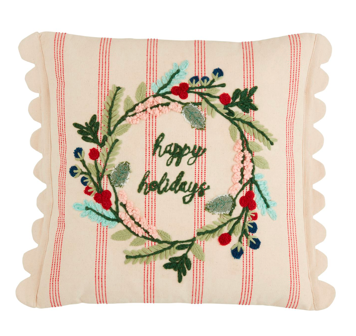 Wreath Striped Embroidery Pillow