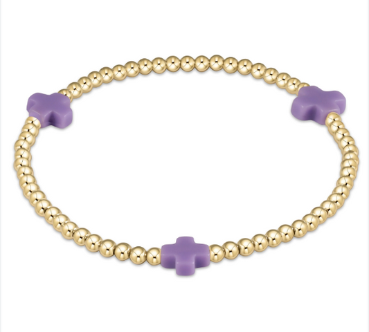 SIGNATURE CROSS GOLD PATTERN 3MM BEAD BRACELET - PURPLE
