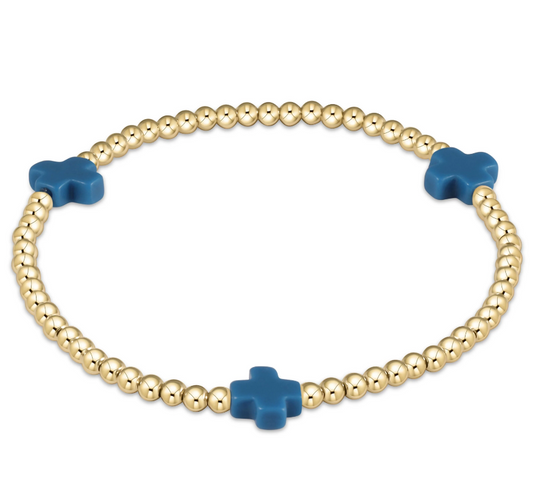 SIGNATURE CROSS GOLD PATTERN 3MM BEAD BRACELET - COBALT