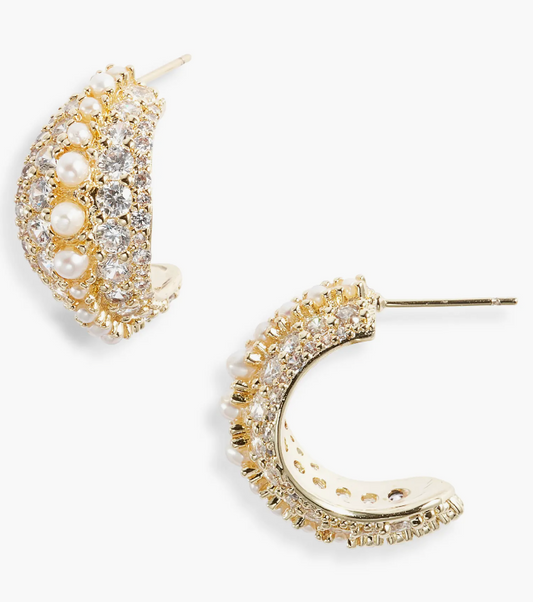 Krista Pearl & Crystal Hoop in Gold