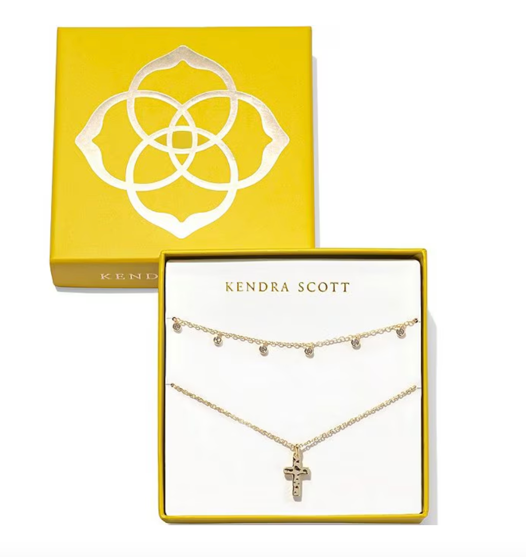 Amelia Cross Necklace Gift Set in Gold White Crystal