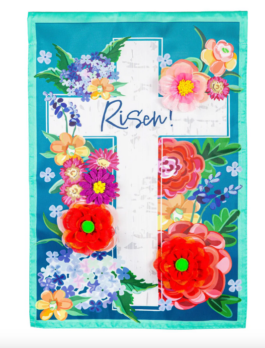 Floral Easter Cross Applique House Flag