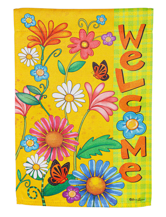 Welcome Spring Suede Garden Flag