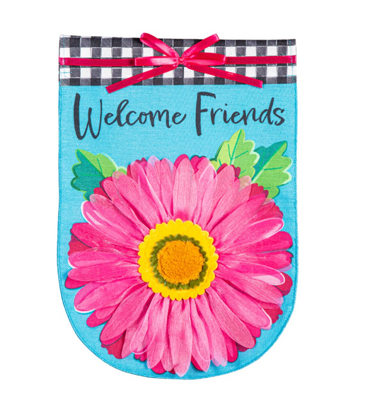 Welcome Friends Daisy Burlap Garden Flag