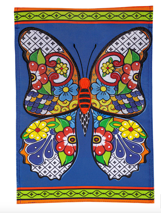 Talavera Butterfly Applique Garden Flag