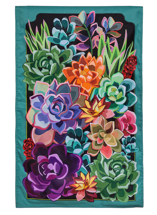 Summer Succulents Burlap House Flag