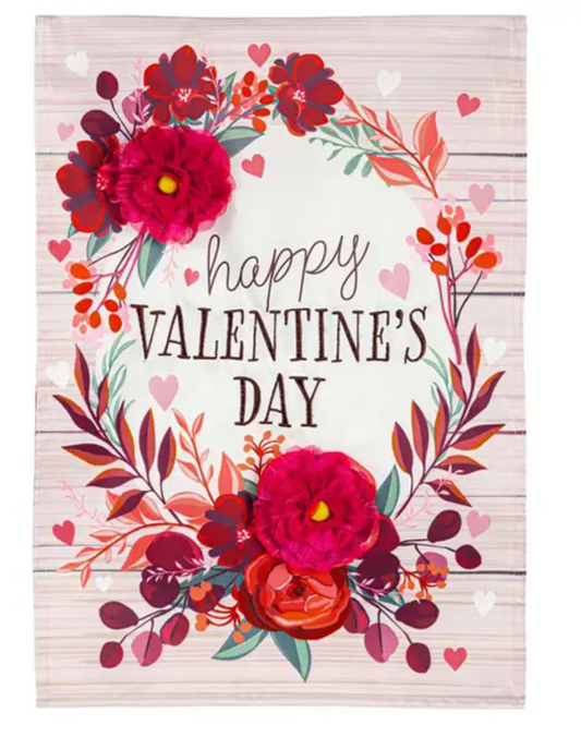 Floral Happy Valentine's Day Applique Garden Flag