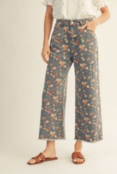 Flower Print Denim Jeans