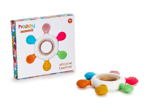 Happy Silicone and Wood Teether