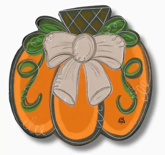 Tan Bow Pumpkin Doorhanger
