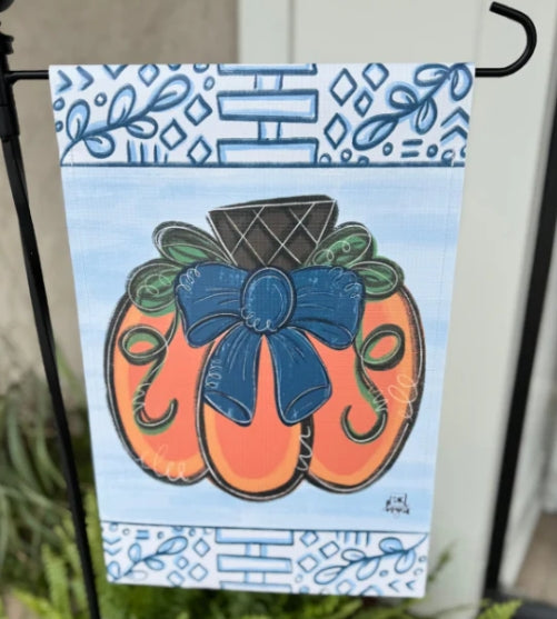 Blue Chinoiserie Pumpkin Garden Flag