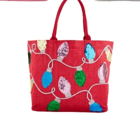 Holiday Sparkle Tote Red Christmas Lights