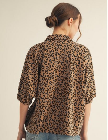 Leopard Top with Collar & Drop Shoulders