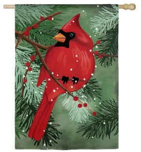 Cardinal in Pines Applique House Flag