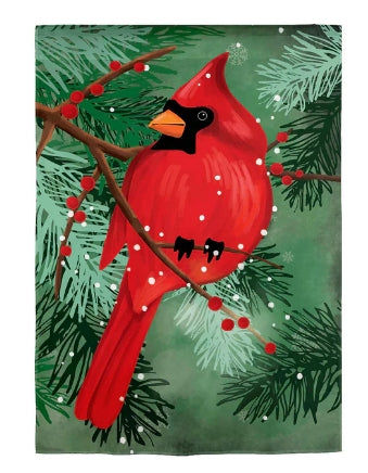 Cardinal in Pines Applique Garden Flag