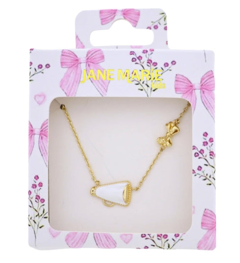 Kids Gold Necklace with White Megaphone & Bow