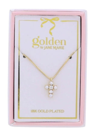Kids 18K Gold Plated Necklace with Pearl Cross