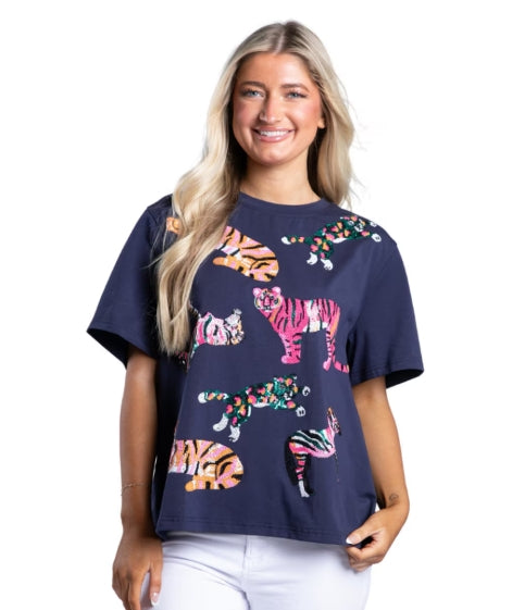Roar Navy Short Sleeve Sequin T-Shirt