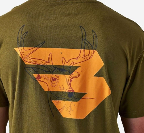 SHORT SLEEVE TEE - DEER FLYING B (ORANGE) LOGO - HUNTER GREEN
