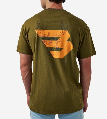 SHORT SLEEVE TEE - DEER FLYING B (ORANGE) LOGO - HUNTER GREEN