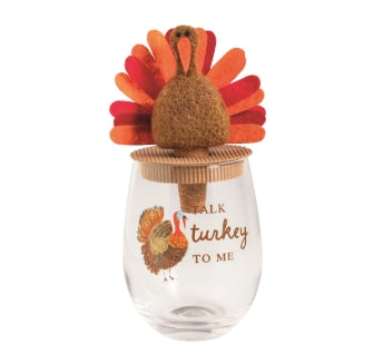 Thanksgiving Wine Glass & Stopper Set