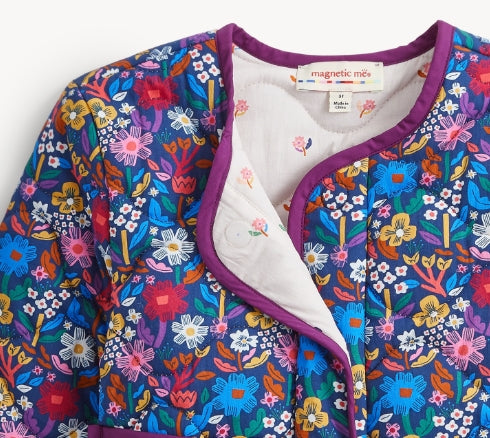 Magnetic Floral Quilted Reversible Girls Jacket