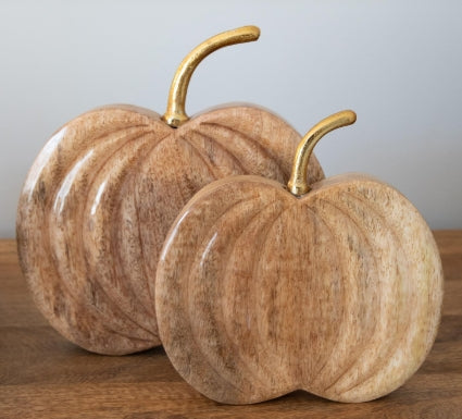 Wood Natural Pumpkin with Gold Stem