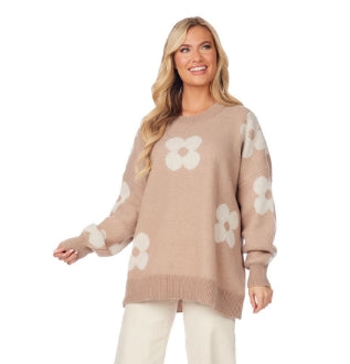 Jadie Floral Sweater in Tan