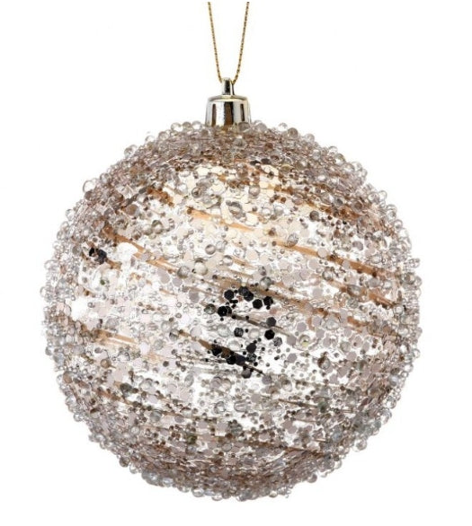 4" Clear Swirl Iced Ball Champagne Ornament
