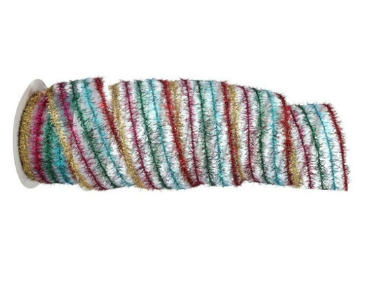 3"x10Y Glitter Tinsel Stripe Ribbon Holiday Multi