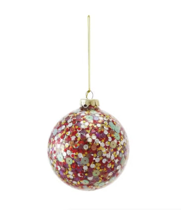 4"H Glass Ball Ornament w Sequins Inside