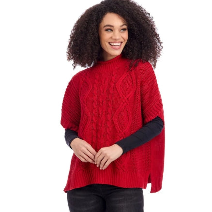 Claude Cable Knit Sweater in Red