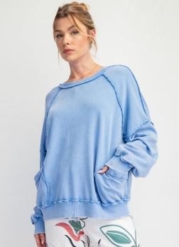 Mineral Washed Pullover with Pockets