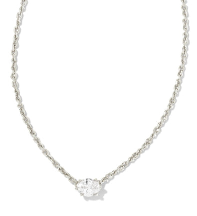 CAILIN CRYSTAL PENDANT NECKLACE RHODIUM METAL WHITE CZ