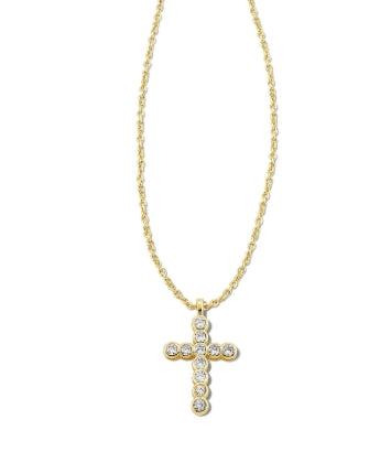 CROSS CRYSTAL PENDANT NECKLACE GOLD WHITE CRYSTAL