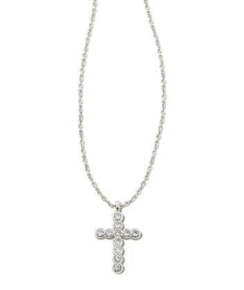 CROSS CRYSTAL PENDANT NECKLACE SILVER WHITE CRYSTAL