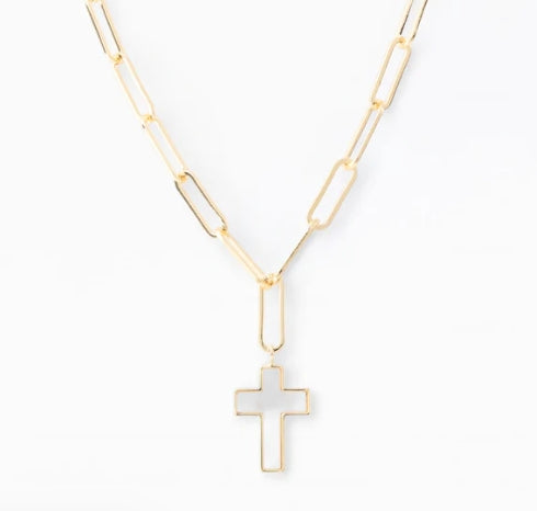 Iris Pearl Cross Necklace