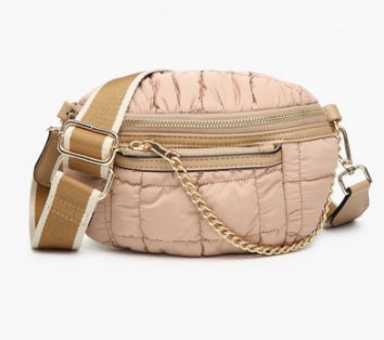 Mabel Quilted Nylon Belt Bag in Taupe