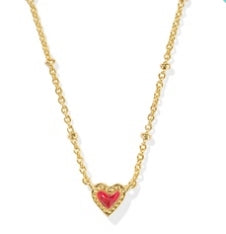 Mini Ari Heart Satellite Short Pendant Necklace in Gold Red Kyocera Opal