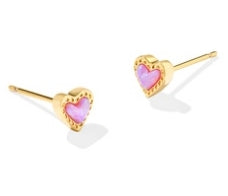 Mini Ari Heart Stud Earrings in Gold Bubblegum Pink Kyocera