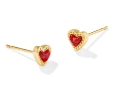 Mini Art Heart Stud Earrings in Gold Red Kyocera Opal