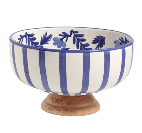 Blue Wood Pedestal Bowl