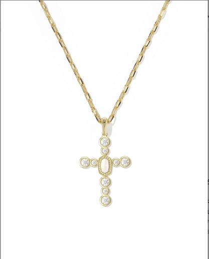CROSS TENNIS SHORT PENDANT NECKLACE GOLD WHITE MIX